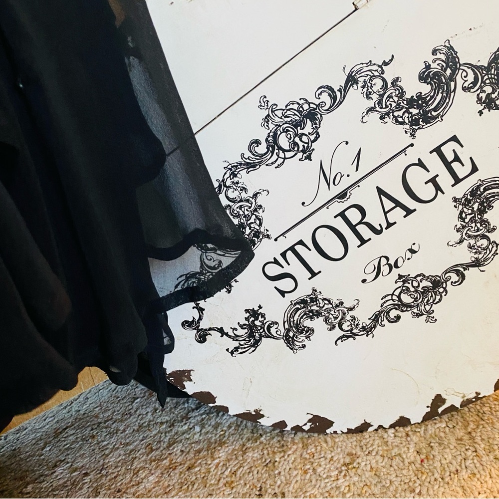 Black Sheer Fitted Feminine Goddess Dress with Sequin & Pearl Accents - Picture 7 of 10